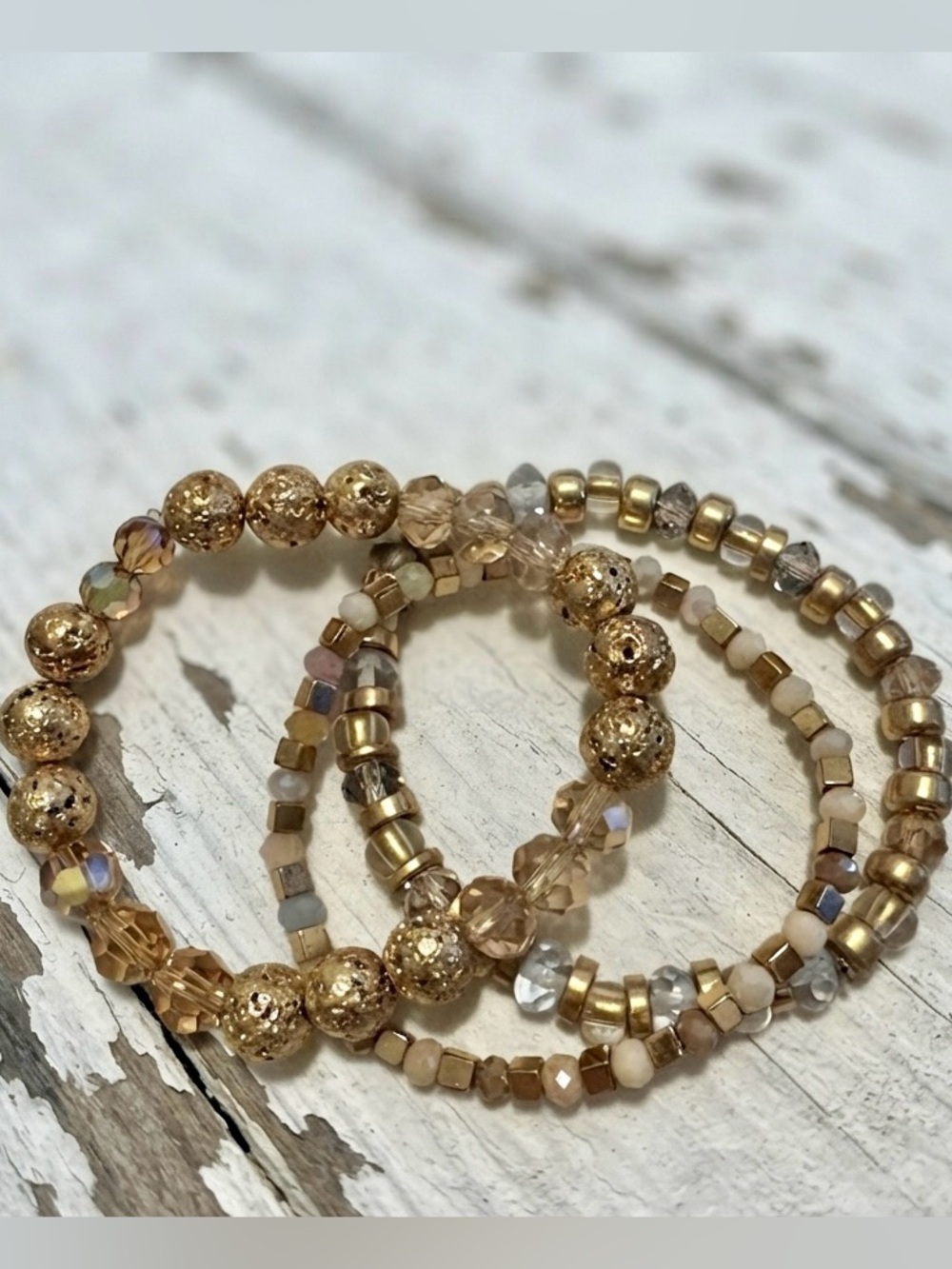 Gold Beaded Stretch Bracelet Set — Women's Layering Bracelet Pack